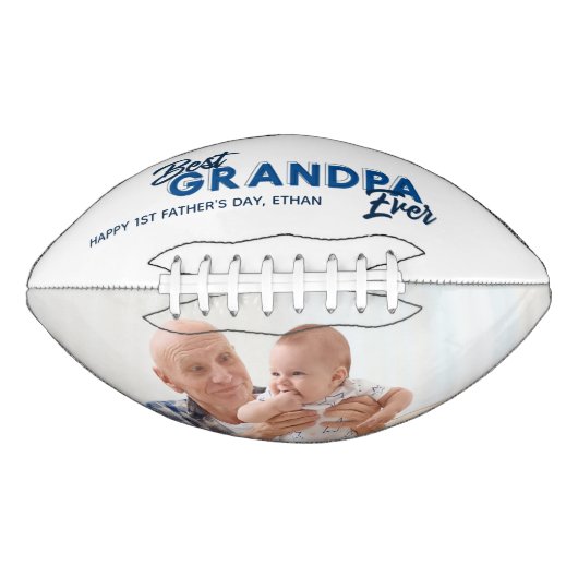 Best Grandpa Ever Blue Script Photo American Football (Voorkant)