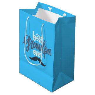 Best Grandpa Ever Mustache Blue Gift Bag Medium Cadeauzakje