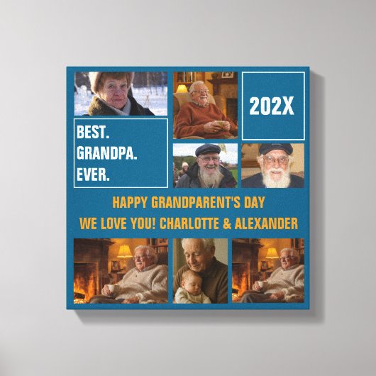 Best Grandpa Ever Photo Collage and Custom Text Canvas Afdruk (Voorkant)