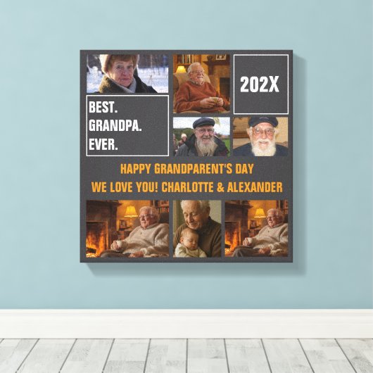 Best Grandpa Ever Photo Collage and Custom Text Canvas Afdruk (Insitu (Houten vloer))