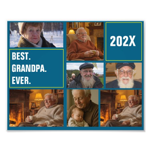 Best Grandpa Ever Photo Collage and Custom Text Foto Afdruk (Voorkant)