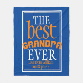 Best Grandpa Ever Typography Blue Fleece Blanket
