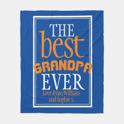 Best Grandpa Ever Typography Blue Fleece Blanket (Voorkant)