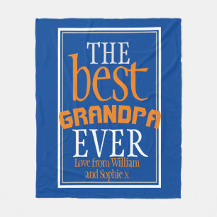 Best Grandpa Ever Typography Blue Fleece Blanket Deken