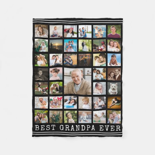 BEST GRANDPA OOIT Photo Collage Black Fleece Deken (Voorkant)