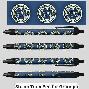 Best Grandpas Play Trains Steam Engine Railroad Zwarte Inkt Pen