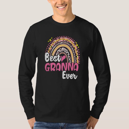 Best Granna Ever Funny Roze Leopard Rainbow Moeder T-shirt (Voorkant)