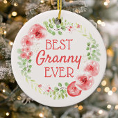 Best Granny Ever Waterverf Floral Wreath Keramisch Ornament