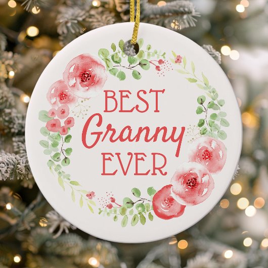 Best Granny Ever Waterverf Floral Wreath Keramisch Ornament