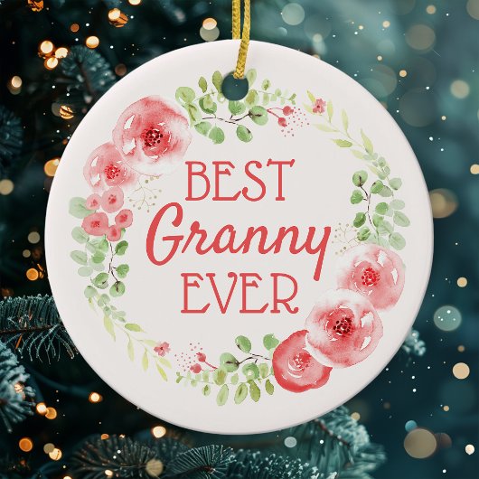 Best Granny Ever Waterverf Floral Wreath Keramisch Ornament