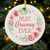 Best Granny Ever Waterverf Floral Wreath Keramisch Ornament