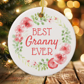 Best Granny Ever Waterverf Floral Wreath Keramisch Ornament