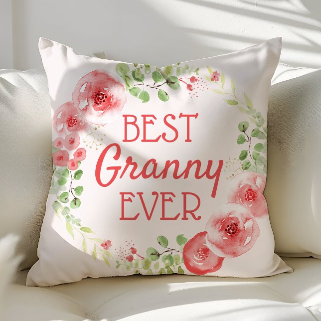 Best Granny Ever Waterverf Floral Wreath Kussen (Creator heeft geüpload)