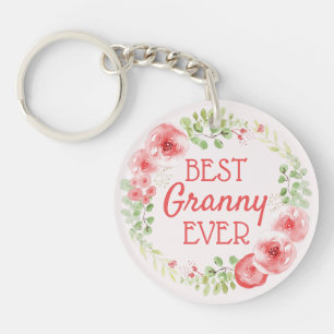 Best Granny Ever Waterverf Floral Wreath Sleutelhanger