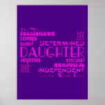 Best & Greastest Daughters Birthdays : Kwaliteit Poster<br><div class="desc">Een modern, vrouwelijk chic en stijlvol geschenk voor de beste en beste Daughters ter wereld ; gepresenteerd in een reeks , meisjeskleuren: roze op paars; roze op zwart en paars op wit; en in een collectie van elegante en heup, coole en trendy lettertypen / tekststijlen, elk met een kwaliteit van...</div>