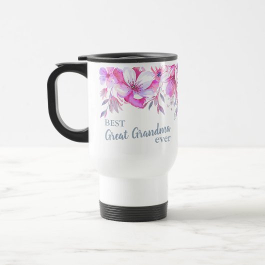 Best Great Grandma Ever Pink Floral Reisbeker (Links)