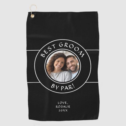 Best Groom Fun Photo Template Zwart & Wit Modern Golfhanddoek (Voorkant)