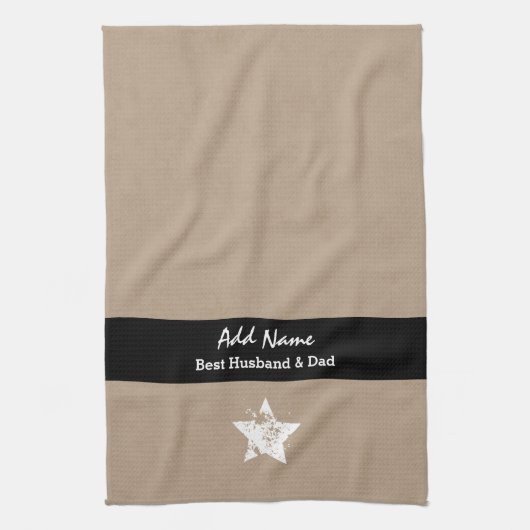 Best Husband and Dad Modern Tan Black Ribbon A03 Theedoek (Verticaal)