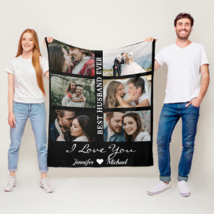 Best Husband Ever Custom Photo Collage Black Fleece Deken