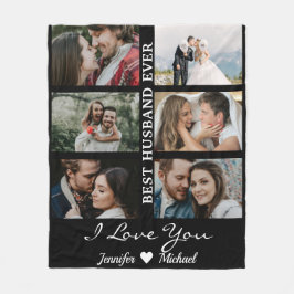 Best Husband Ever Custom Photo Collage Black Fleece Deken
