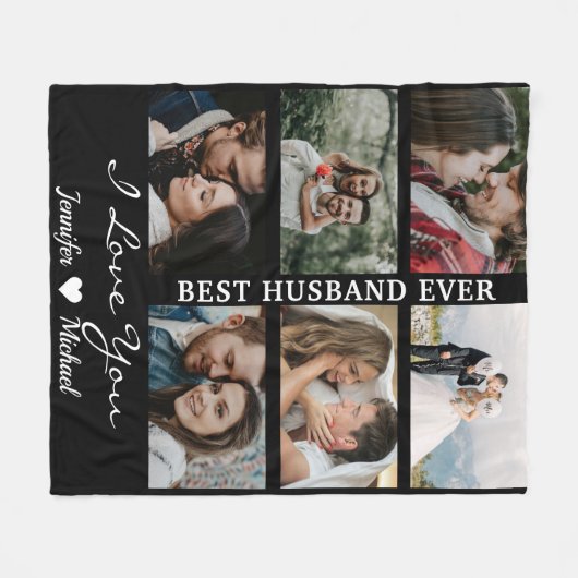 Best Husband Ever Custom Photo Collage Black Fleece Deken (Voorkant (Horizontaal))