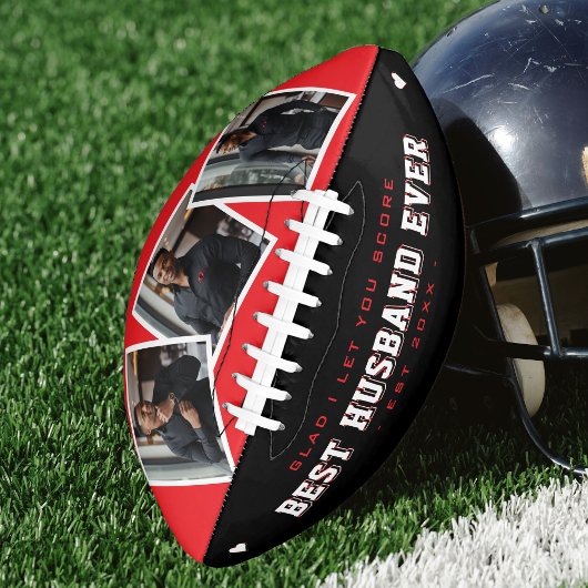 Best Husband Ever Photo Valentine's Red & Black American Football