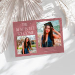 Best Is Yet To Come Pink Grad Photo Aankondiging<br><div class="desc">Modern and whimsical graduation announcement photo card featuring2 photos on the front and 1 on the back. The text says "The Best Is Yet To Come" with twinkling stars. Add the graduate's name,  information,  and message to personalize this card. Pink color.</div>