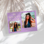 Best Is Yet To Come Wisteria Grad Photo Aankondiging<br><div class="desc">Modern and whimsical graduation announcement photo card featuring2 photos on the front and 1 on the back. The text says "The Best Is Yet To Come" with twinkling stars. Add the graduate's name,  information,  and message to personalize this card. Wisteria color.</div>