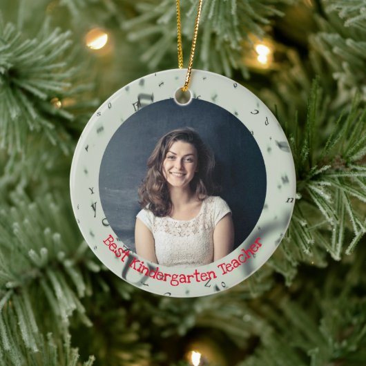 Best Kindergarten Teacher Custom Text Year Foto Keramisch Ornament (Boom)