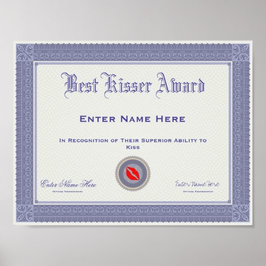 Best Kisser Award - Gepersonaliseerd Poster (Voorkant)