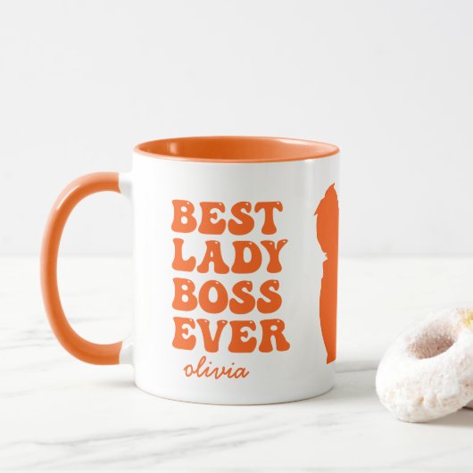 Best Lady Boss Ever Retro Oranje aangepaste naam Mok (Met donut)
