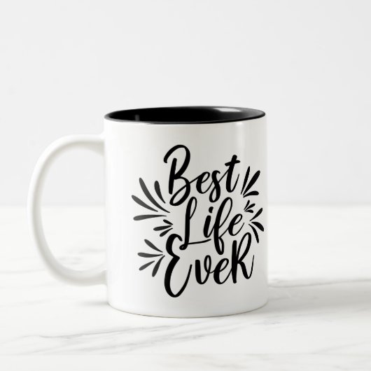 Best Life Ever Splash Calligraphy Black and White Tweekleurige Koffiemok (Links)