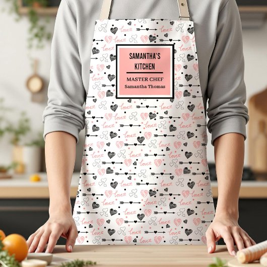 Best Love Gift Apron Pink Black Hearts Love Letter Schort