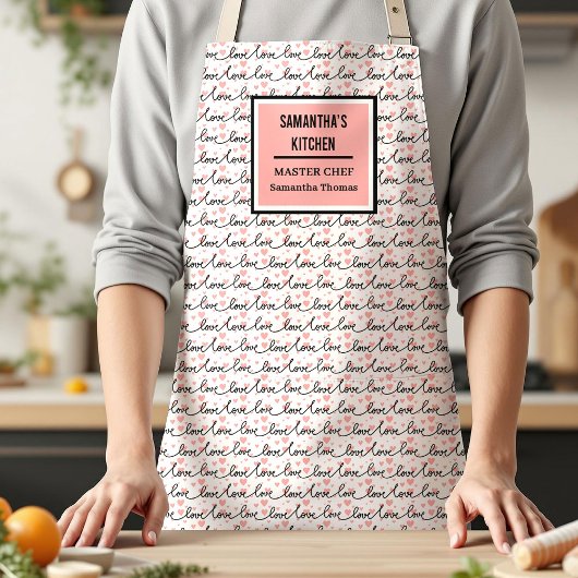 Best Love Gift Apron Pink Black Hearts Love Letter Schort