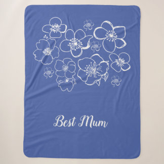 Best maanblauw met witte bloemen sherpa deken