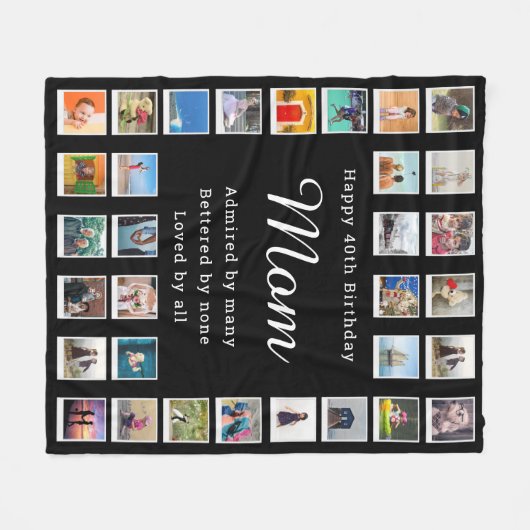 Best mam 40th Birthday Photo Collage Black Fleece Deken (Voorkant (Horizontaal))
