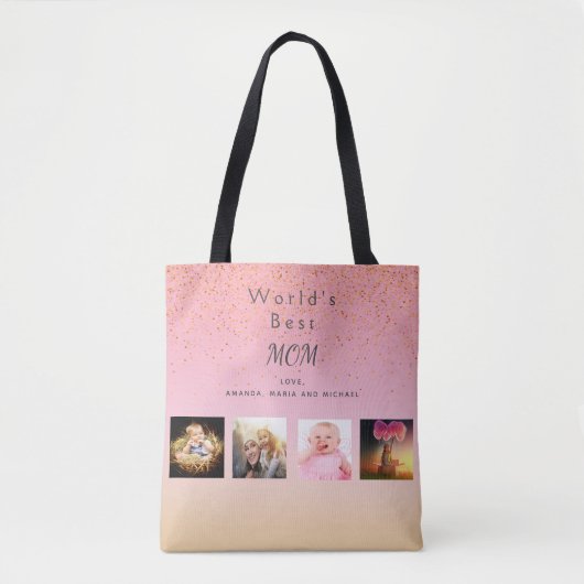 Best mam aangepaste fotocollage roze tote bag (Voorkant)