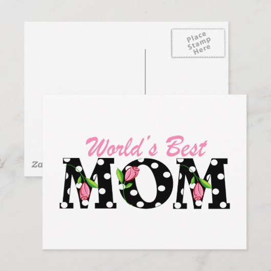 Best mam Black ter wereld met roze tulpen Briefkaart (Voorkant / Achterkant)