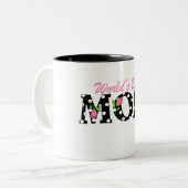 Best mam Black ter wereld met roze tulpen Tweekleurige Koffiemok (Voorkant links)