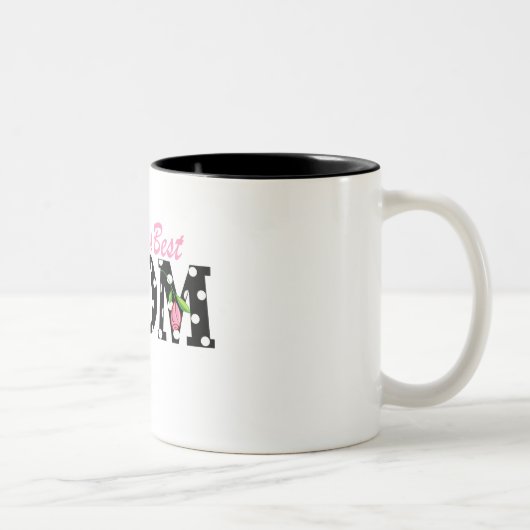 Best mam Black ter wereld met roze tulpen Tweekleurige Koffiemok (Rechts)