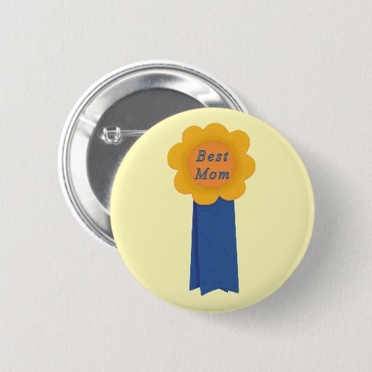 Best mam Blue Ribbon Yellow Flower Reward Button (Voorkant /achterkant)