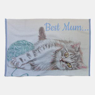 Best mam Cute Cat tekening Art Kitchen Tea Towel Theedoek