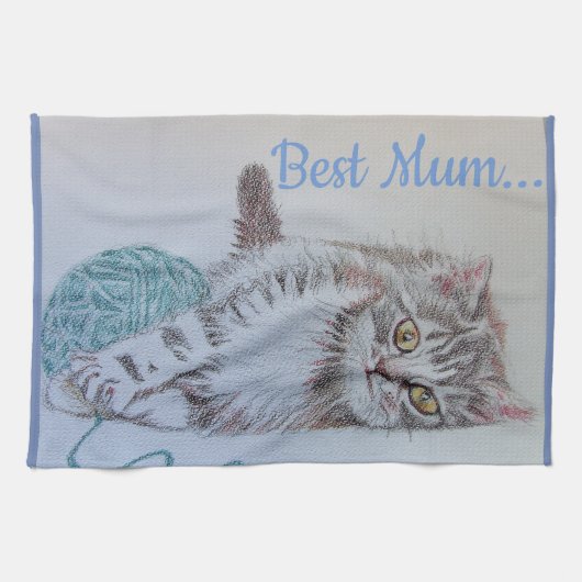 Best mam Cute Cat tekening Art Kitchen Tea Towel Theedoek (Horizontaal)