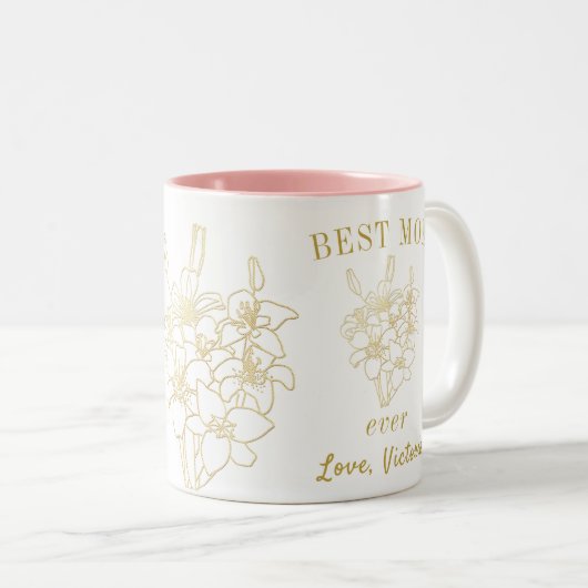 Best mam Elegant Gold Floral Tweekleurige Koffiemok (Voorkant rechts)