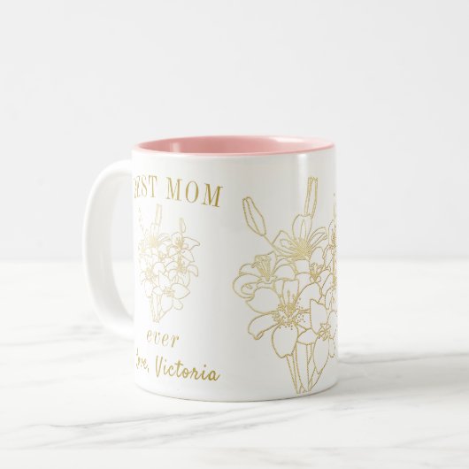 Best mam Elegant Gold Floral Tweekleurige Koffiemok (Voorkant links)