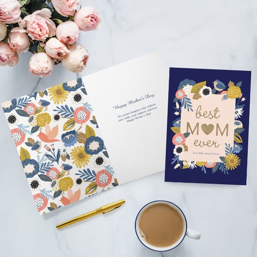 Best mam Ever Birds & Floral Botanical Lijst Kaart