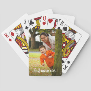Best Mam Ever Custom Photo White Script Pokerkaarten