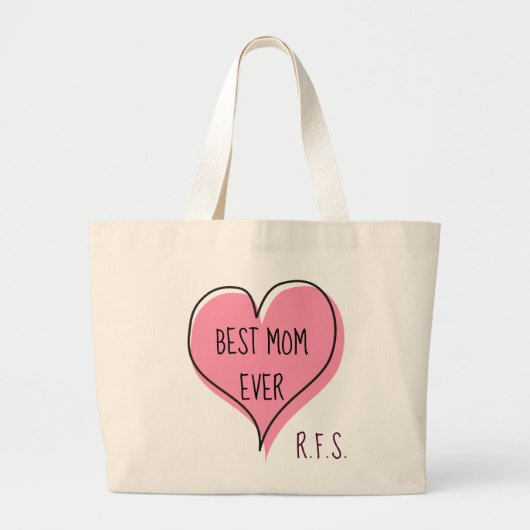 Best mam Ever Cute Heart Monogram Grote Tote Bag (Voorkant)