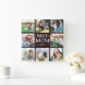 Best mam Ever Family Photo Collage Rustic Vierkante Klok (Huis)