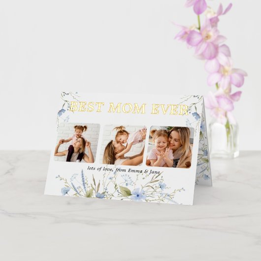 Best mam ever Floral Foto Moederdag Folie Wenskaart (Orchidee)